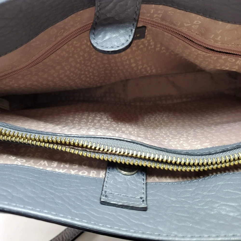 Kate‎ Spade Perri Lane Women Gray Leather Pebbled Gold Hardware Crossbody Tote